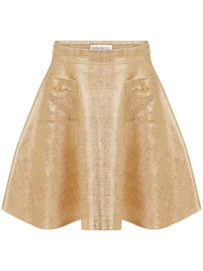 Nina Ricci Mini Flared Skirt With Pockets In Gold