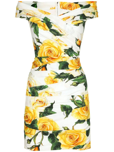 Dolce & Gabbana Floral Print Deress In Yellow