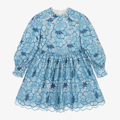 Marlo Kids' Girls Blue Cotton Floral Dress