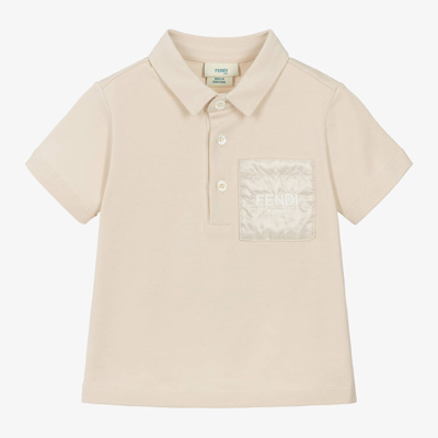 Fendi Baby Boys Beige Cotton Polo Shirt In Neutral
