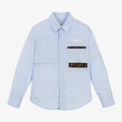 Fendi Kids' Boys Blue Striped Cotton Ff-pocket Shirt