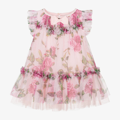 Angel's Face Baby Girls Pink & Green Floral Tulle Dress