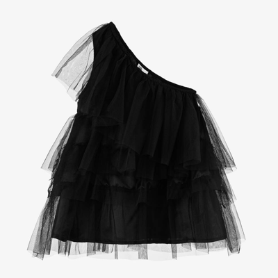 The Tiny Universe Kids' Girls Black Asymmetric Tulle Dress
