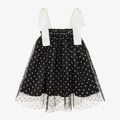 The Tiny Universe Kids' Girls Black Polka Dot Tulle Dress