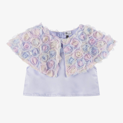 The Tiny Universe Kids' Girls Lilac Purple Satin & Tulle Flower Blouse In Blue