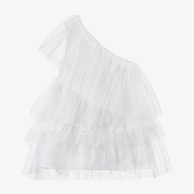 The Tiny Universe Kids' Girls White Asymmetric Tulle Dress