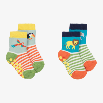 Frugi Babies' Boys Blue Organic Cotton Jungle Socks (2 Pack)