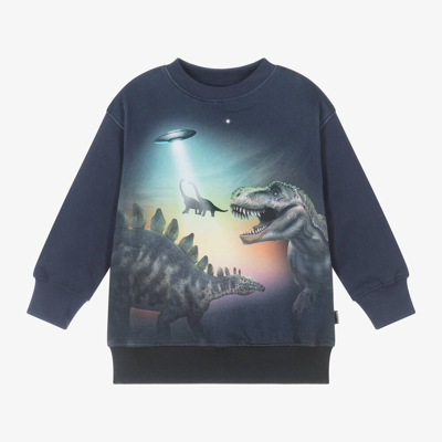 Molo Kids' Boys Navy Blue Cotton Graphic Sweatshirt