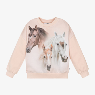 Molo Kids' Girls Pink Organic Cotton Horses Sweatshirt