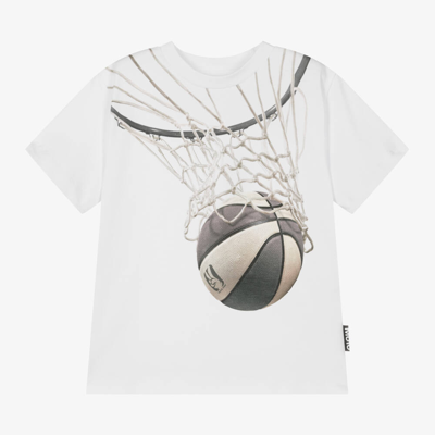 Molo Kids' Boys White Basketball Cotton T-shirt