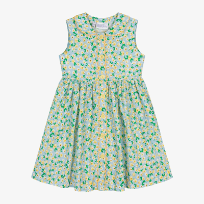 Rachel Riley Kids' Girls Blue & Yellow Floral Cotton Dress