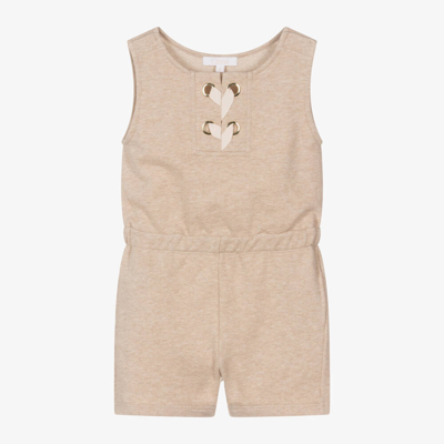 Chloé Kids' Girls Beige Cotton Ribbon Playsuit