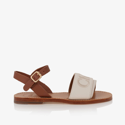 Chloé Kids' Ivory Sandals For Girl With Logo In Beige