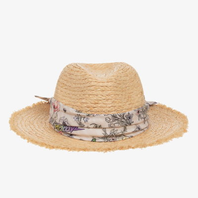 Zadig & Voltaire Kids' Girls Beige Raffia & Floral Straw Hat