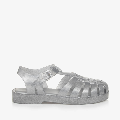 Mini Melissa Girls Silver Glittery Jelly Sandals In Clear Glitter