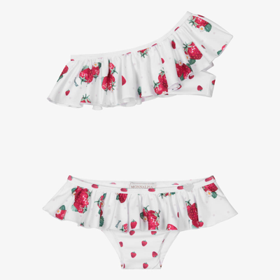 Monnalisa Kids' Girls White Strawberry Ruffle Bikini In White + Red