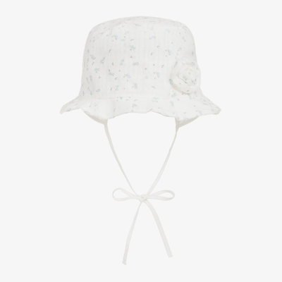 Jamiks Baby Girls White Floral Cotton Hat In Blue