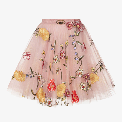 Junona Kids' Girls Pink Floral Tulle Skirt