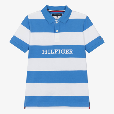 Tommy Hilfiger Teen Boys Blue Cotton Striped Polo Shirt