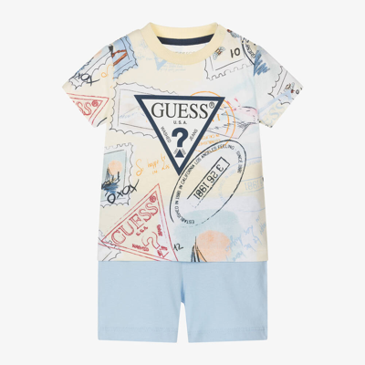 Guess Baby Boys Yellow Cotton Stamps Shorts Set