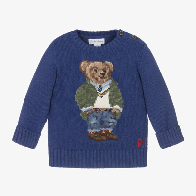 Ralph Lauren Baby Boys Blue Polo Bear Knit Jumper
