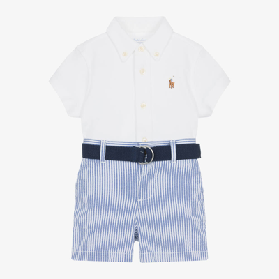 Ralph Lauren Baby Boys White & Blue Shorts Set
