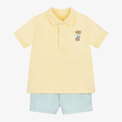 Ralph Lauren Babies' Embroidered-logo Cotton Short Set In Yellow