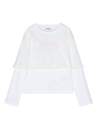 Msgm Kids' T-shirt Con Stampa In White