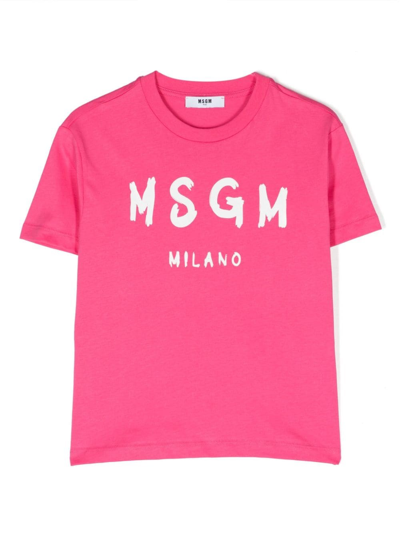 Msgm Kids' T-shirt Con Stampa In Pink