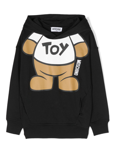 Moschino Kids' Teddy Bear Cotton Hoodie In Black