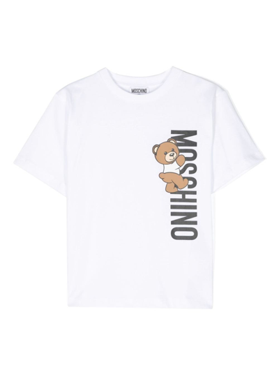 Moschino White T-shirt For Kids With Teddy Bear And Logo