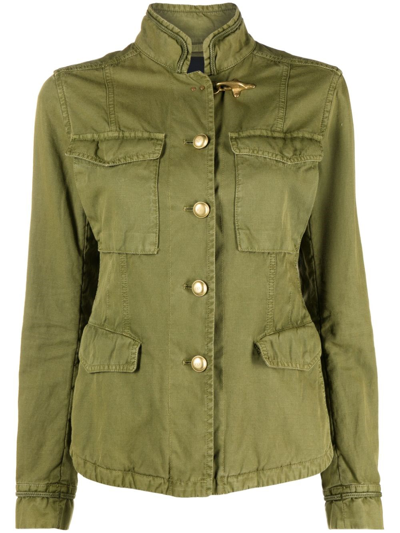 Fay Sahariana Canvas Military Jacket In Green