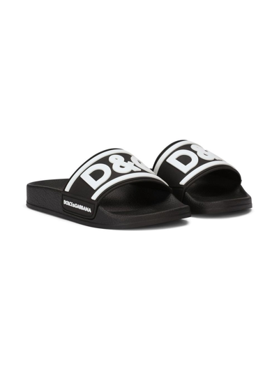 Dolce & Gabbana Kids' Logo Slide Sandal In Black