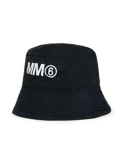 Mm6 Maison Margiela Kids' Cappello Bucket Con Stampa In Black