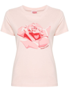 Kenzo Rose-print Cotton T-shirt In Pink