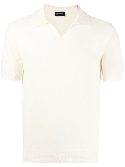 Drumohr Short-sleeved Cotton Polo Shirt In White