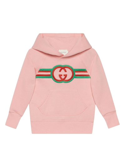 Gucci Kids Cotton Embroidered-logo Hoodie (4-12 Years) In Pink