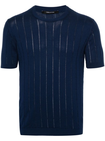 Tagliatore Ribbed-knit Cotton T-shirt In Blue
