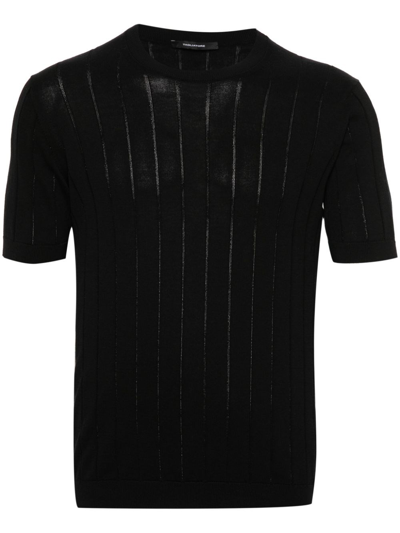 Tagliatore Ribbed-knit Cotton T-shirt In Black