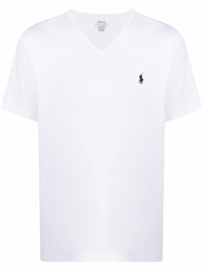 Polo Ralph Lauren Embroidered Logo V-neck T-shirt In White