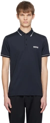 Hugo Boss Midnight Blue Stretch Polyester Polo Shirt In 403-dark Blue