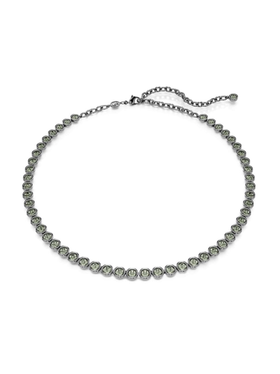Swarovski Women's Imber Ruthenium-plated & Black Crystal Tennis Necklace In Gray