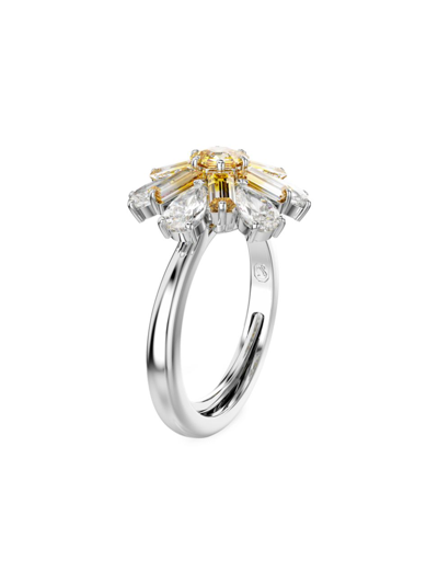 Swarovski Mixed Cuts, Flower, Yellow, Rhodium Plated Idyllia Cocktail Ring In White Gold