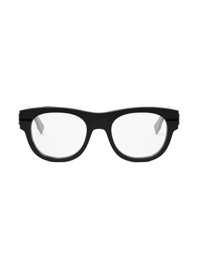 Fendi Women's Graphy 51mm Round Eyeglasses In Shiny Black