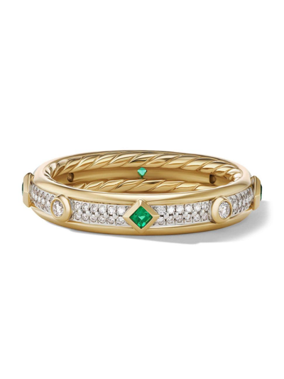 David Yurman Women's Modern Renaissance Band Ring In 18k Yellow Gold In Emerald