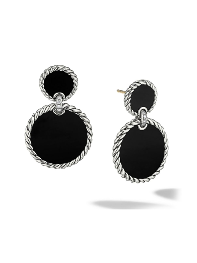David Yurman Women's Elements Double Drop Earrings In Sterling Silver In Black Onyx