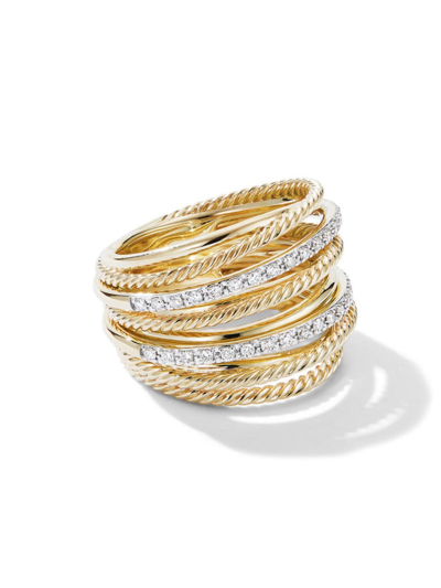 David Yurman Women's Crossover Ring In 18k Yellow Gold In Diamond
