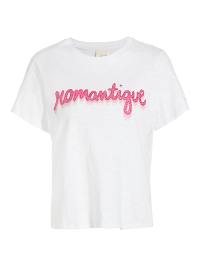 Cinq À Sept Women's Crystal Romantique T-shirt In White Electric Pink