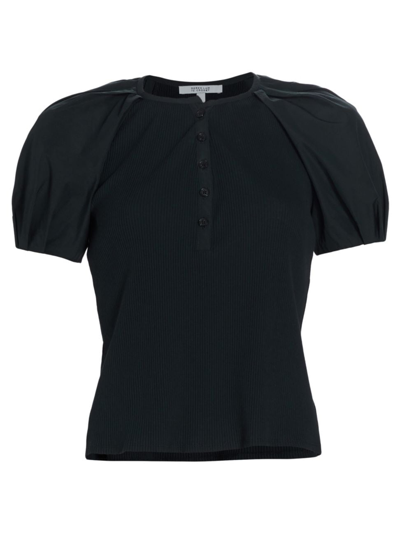 Derek Lam 10 Crosby Women's Fallon Cotton-blend Ribbed Puff-sleeve Top In Midnight