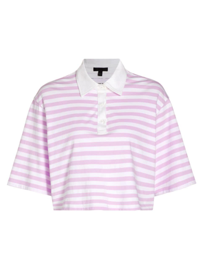Atm Anthony Thomas Melillo Women's Striped Crop Polo T-shirt In White Pale Orchid